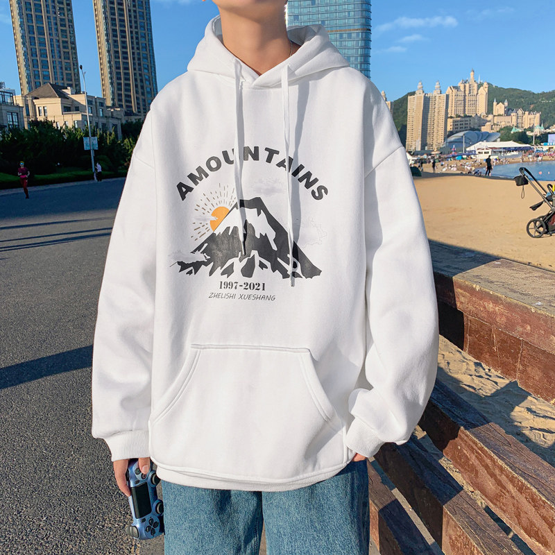 Y108P32港风外景青年学生宽松连帽套头卫衣雪山印花卫衣,男装卫衣,电商A050