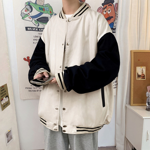J1901 P49 室内港风 棒球领夹克情侣棒球服糖果色拼色外套港风图片