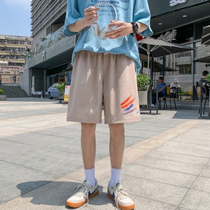 K206 P25 外景 卡通彩虹字母印花夏装宽松加大码休闲港风五分裤图片