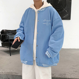 Y8885P55基地港风宽松休闲棒球领字母印花开衫卫衣情侣外套，男装卫衣，电商A050