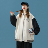 J905P53中性风棒球领棒球服港风情侣笑脸印花拼色夹克潮流春装，男装夹克，电商A050