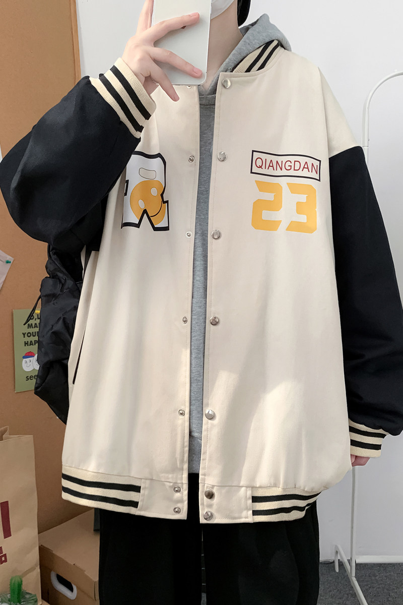 J902P59室内港风数字字母印花拼色夹克棒球领情侣棒球服港风潮,男装夹克,电商A050