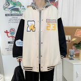 J902P59室内港风数字字母印花拼色夹克棒球领情侣棒球服港风潮，男装夹克，电商A050