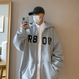 Y8886P50港风外景休闲宽松字母印花港风情侣学生连帽开衫卫衣