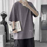 T001P18短句风加大码青年时尚宽松学生潮百搭拼接撞色T恤短袖，男装T恤，电商A050