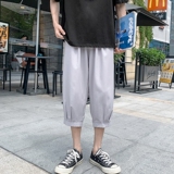 k161P25外景冰丝七分裤哈伦裤港风休闲宽松加大码青年纯色收口，男装休闲裤，电商A050