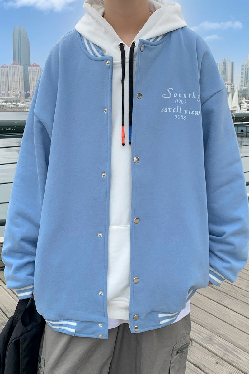 Y8885P55港风外景宽松港风字母印花情侣开衫卫衣棒球领棒球服,男装卫衣,电商A050
