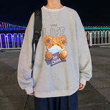 Y103P32港风外景小熊印花情侣圆领套头卫衣青年休闲卫衣，男装卫衣，电商A050