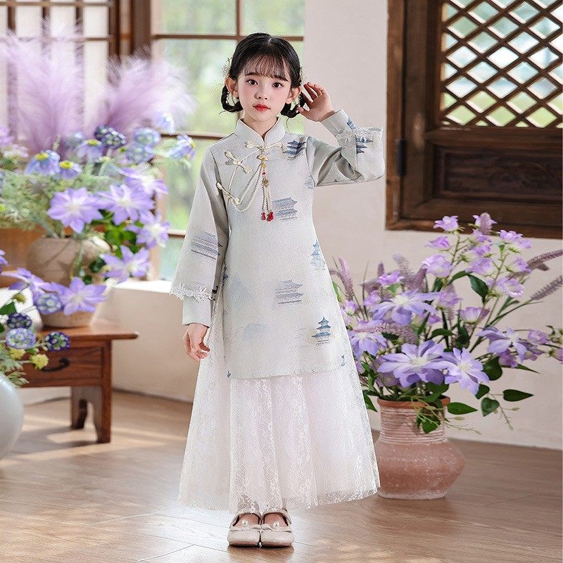 女童旗袍裙秋季新款连衣裙中国风古筝儿童裙子唐装服仙女民族服装
