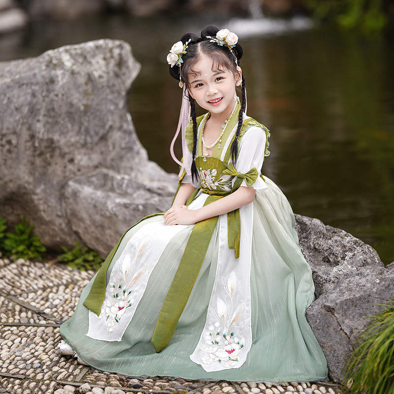 小女孩超仙长款古风汉服襦裙女童夏季飘逸纱裙公主裙六一儿童唐装