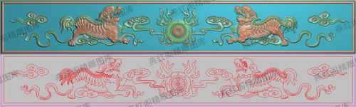 祥云狮子精雕图双狮戏火球浮雕事事如意抽斗围板横板挡板侧618x91
