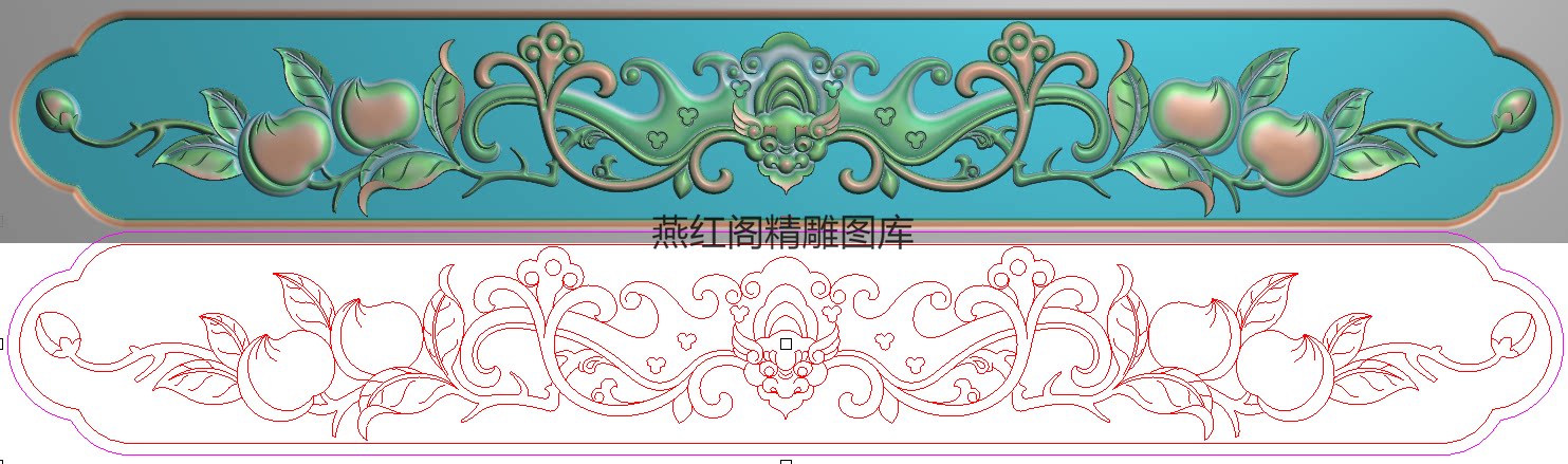 蝙蝠寿桃如意围板精雕图灰度图浮雕图福禄寿牙板裙板横挡板521x75