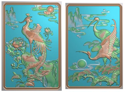 精雕图灰度图花鸟沙发背板柜门板孔雀牡丹 松鹤 祥云竖板177x267