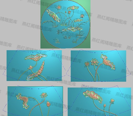 新款精雕图荷花莲花圆转盘浮雕图檀雕花鸟荷花简单圆台面板套图7