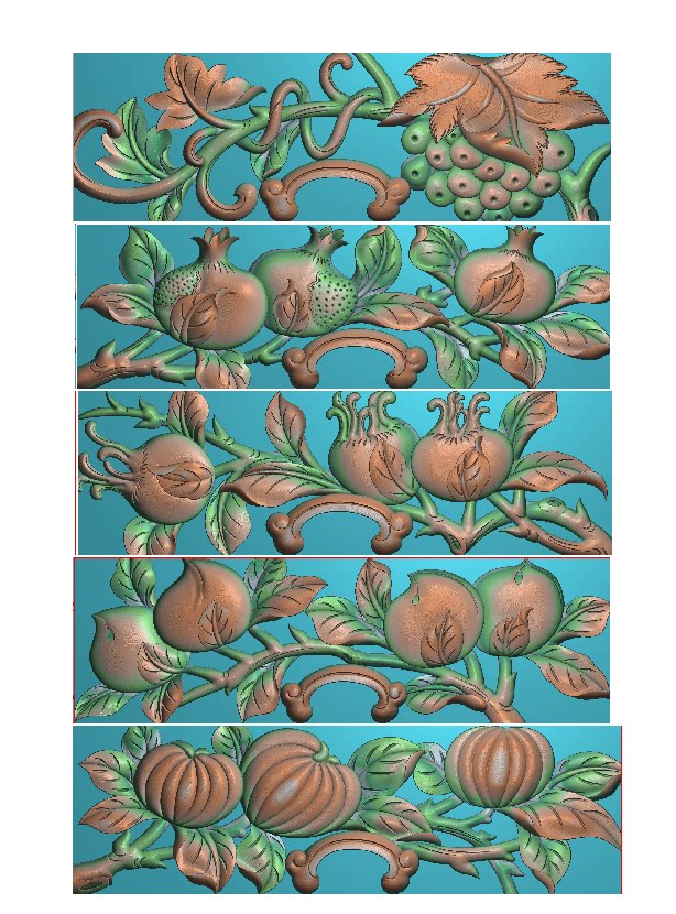 葡萄石榴抽斗围板精雕图桃子佛手柿子抽屉面拉手小横板水果浮雕图