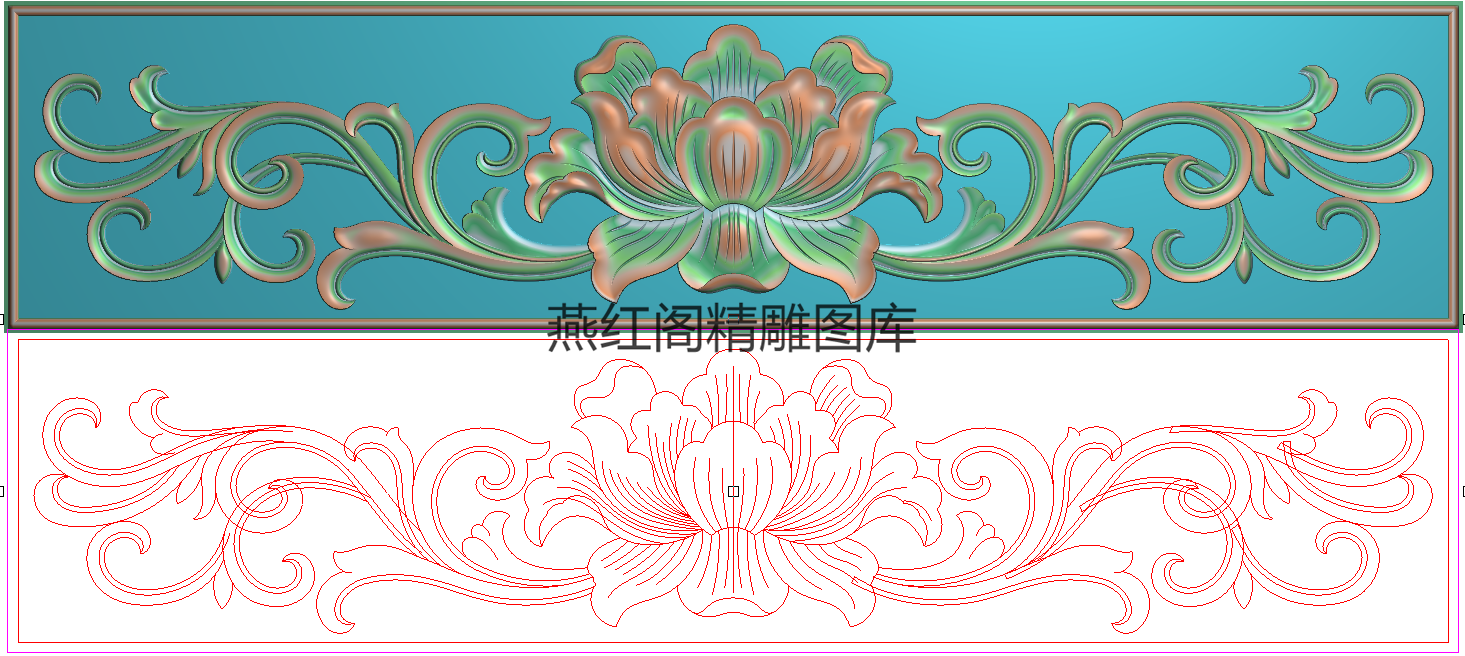 牡丹洋花围板横板精雕图灰度图茶台挡板浮雕卷花草花扶手下花侧板