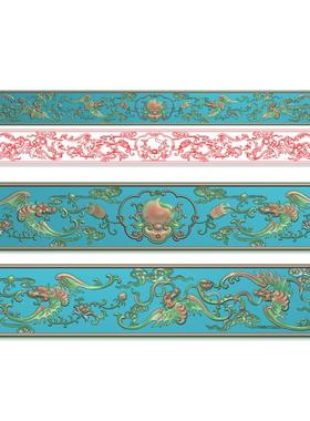 横向长条福禄寿花板腰围板蝙蝠铜钱牡丹花如意桃子精雕图灰度图