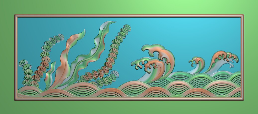 精雕图珊瑚水草水波纹浪花水纹海浪小围板抽斗横板沙发椅背上下花