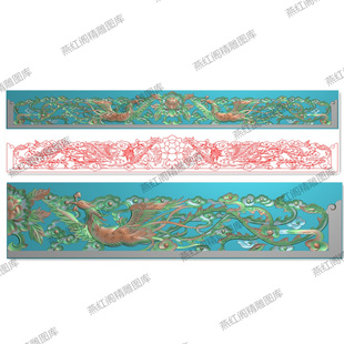 凤凰祥云牡丹花镂空佛龛神楼顶花对称精雕图灰度图浮雕图佛堂寺庙