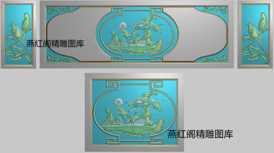 祥云太阳松鹤靠背精雕图灰度图浮雕图花鸟沙发床椅背板边板kb115