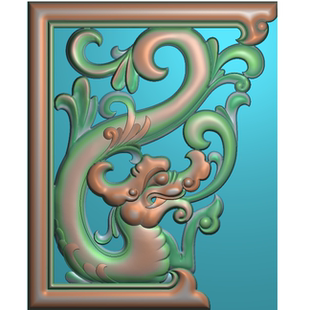 带线草龙扶手前精雕图 镂空洋花龙大班台角脚花灰度浮雕图130x165