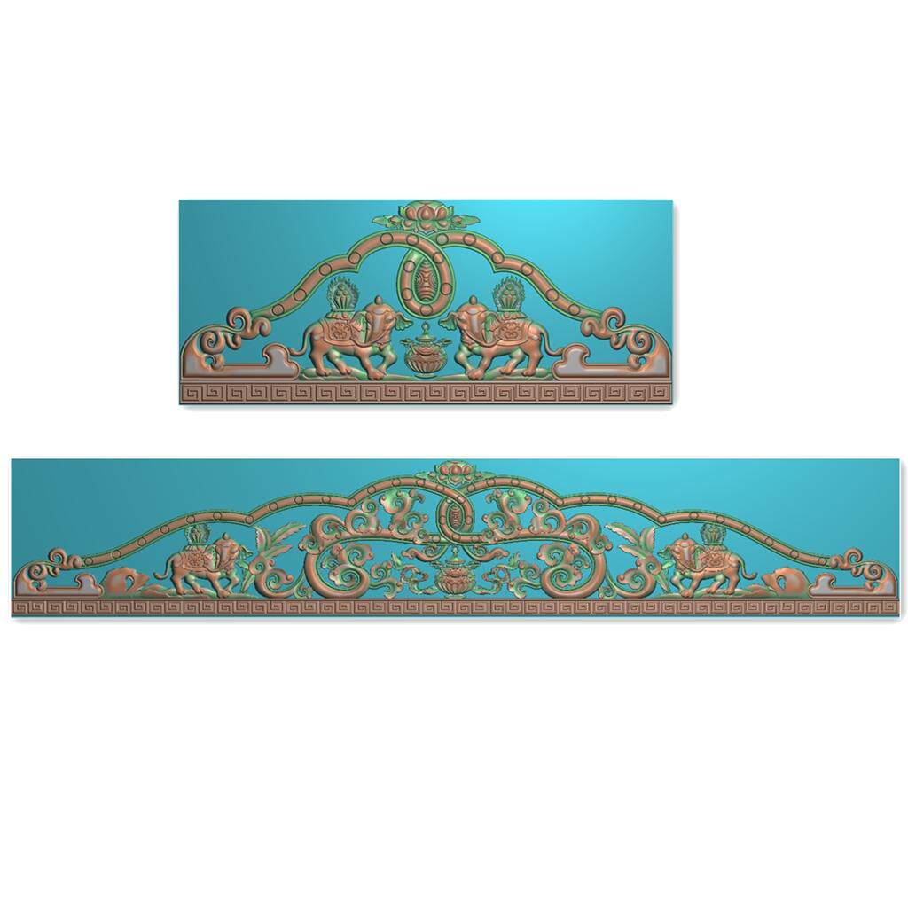 精雕图藏式吉祥大象沙发大床靠头 洋花莲花大象床脑帽子长短2个