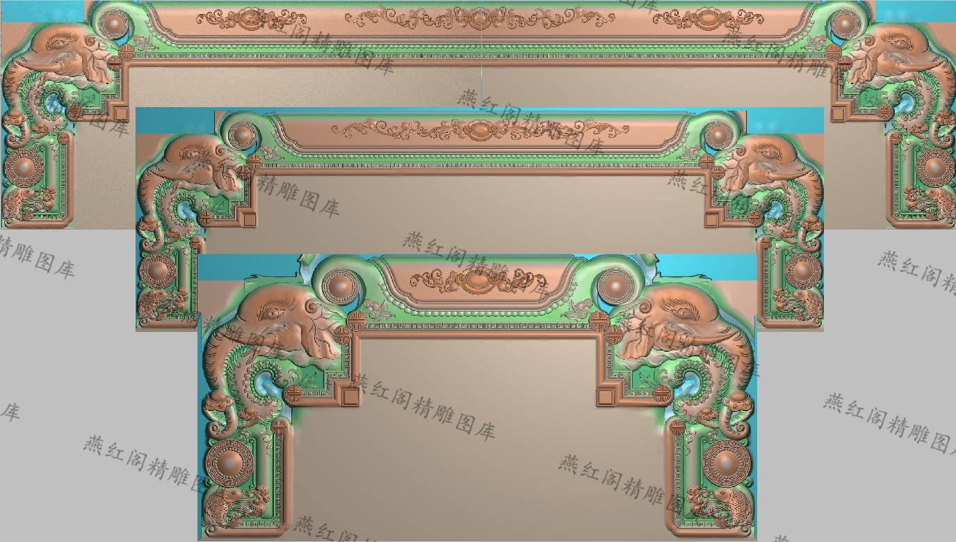 新款精雕图大象财源沙发床椅脑浮雕图精品洋花桃子如意象头鱼靠头