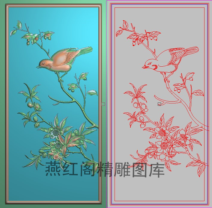 新款檀雕花鸟精雕图灰度图浮雕精品柿子鸟喜鹊背板竖门板194x380