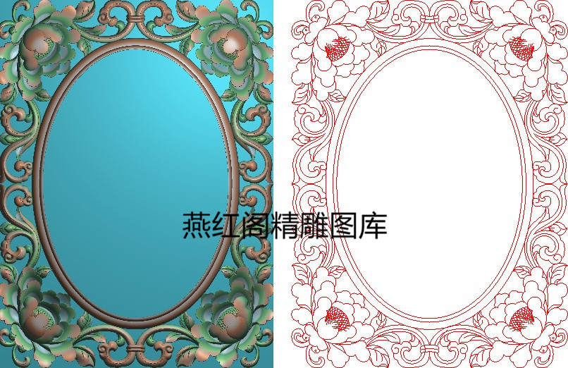 牡丹花洋花卷香草角花镂空边框梳设计素材/源文件