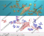 孔雀花鸟精雕图灰度图浮雕图雕刻精品床中背板茶树花靠背712x264