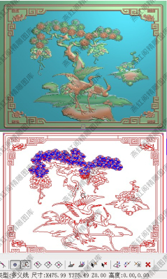 葡萄松鹤精雕图背板灰度图浮雕图精品花鸟门板山水鹤面板475x375