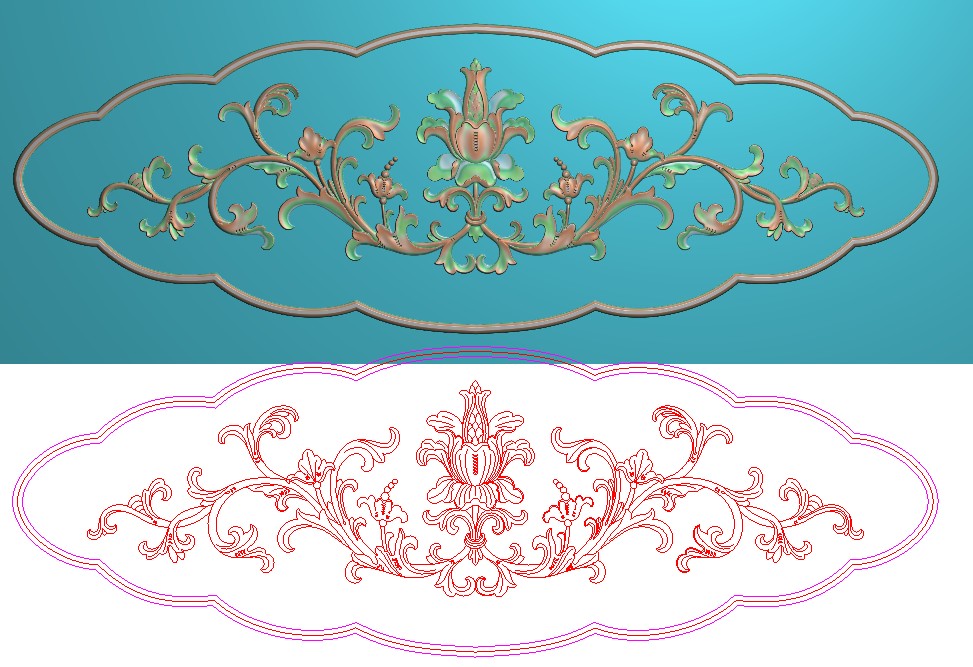 高清精雕图灰度图浮雕图精海棠洋花床板747x251欧式背板后板挡板