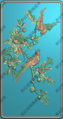 新款花鸟背板精雕图j灰度图浮雕图电脑雕刻精品牡丹花鸟檀雕门板