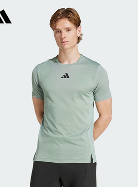 adidas阿迪达斯2025夏运动健身清风面料男修身速干短袖T恤JI8197
