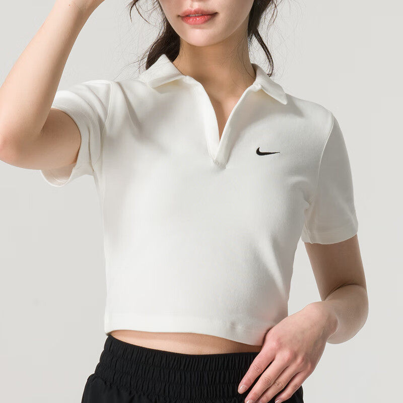 Nike耐克短袖女深V针织衫短款