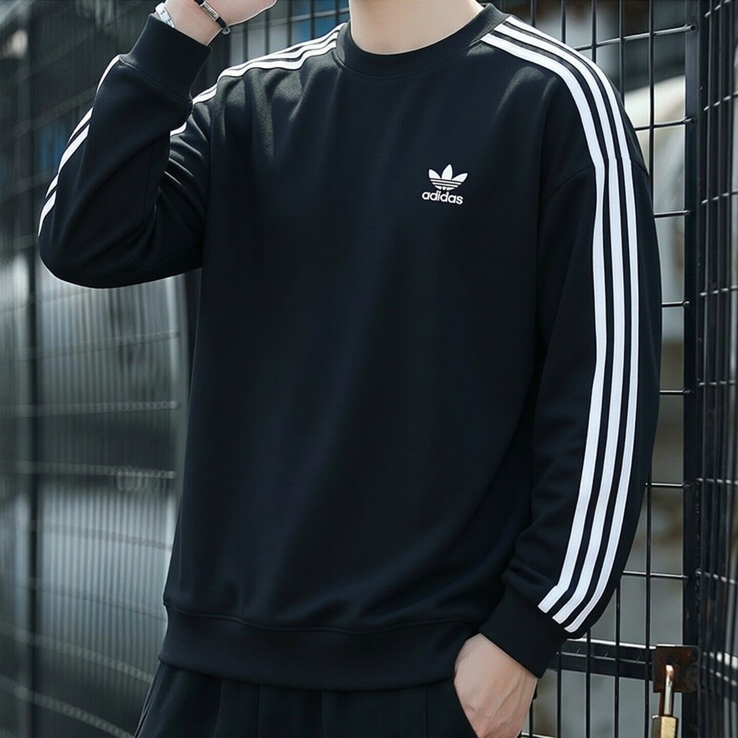 阿迪达斯三叶草卫衣男秋季新款复古美式防风棉宽松篮球运动套头衫