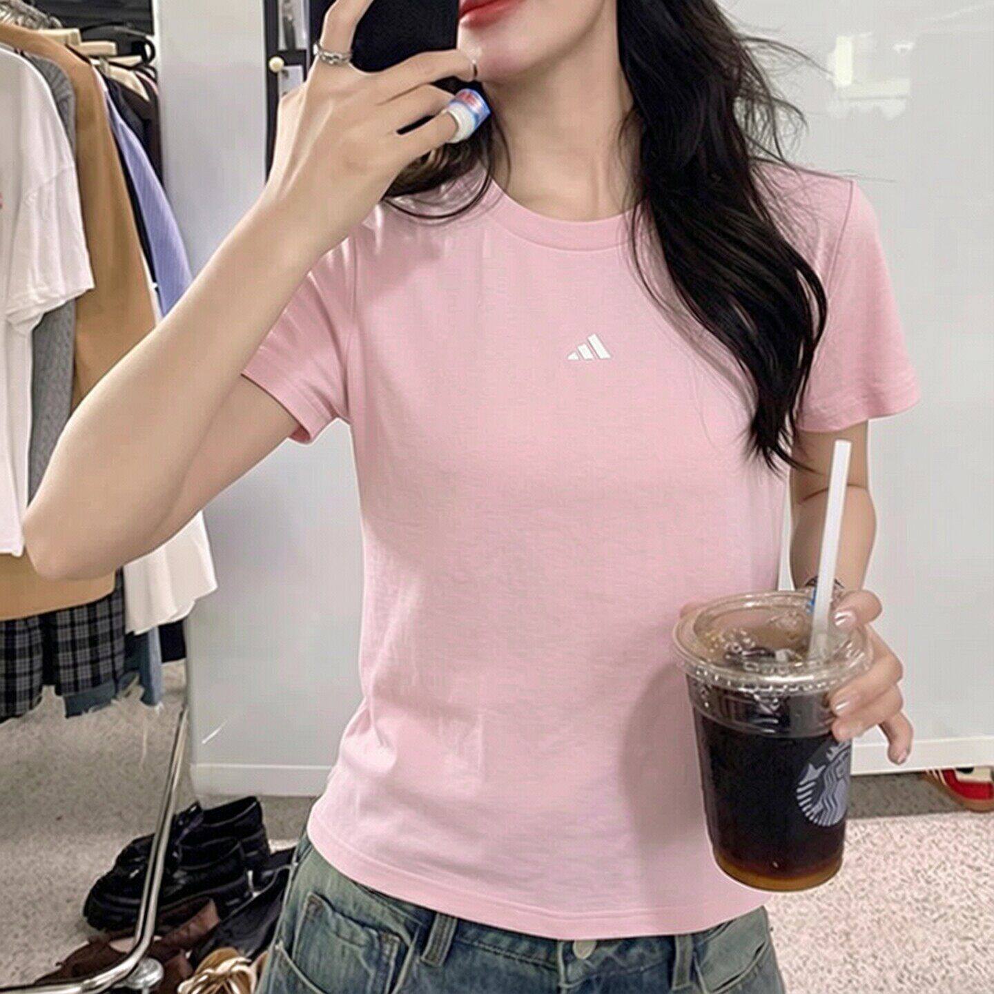阿迪达斯粉色t恤女夏季新