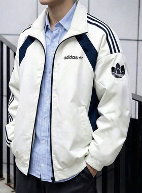 阿迪达斯三叶草加厚棒球服男棉服新款美式白色复古夹棉外套男棉袄