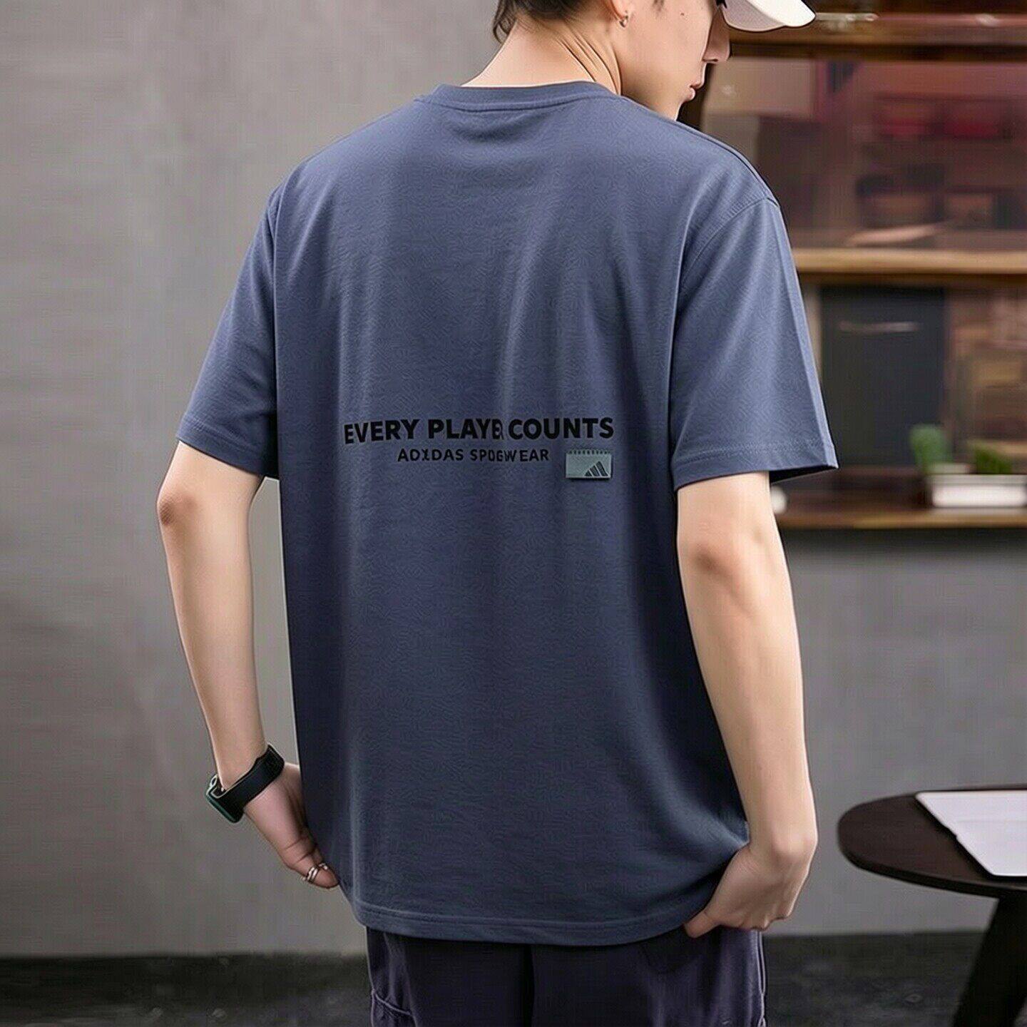 阿迪达斯灰色短袖男t恤男夏季新款美式复古纯色半袖运动简约上衣