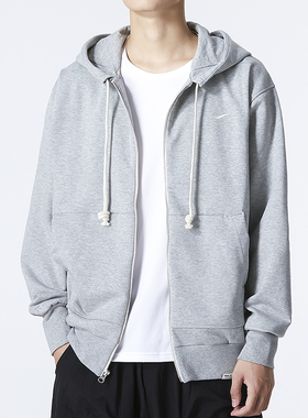 Nike耐克针织棉质灰色外套男宽松运动上衣透气休闲连帽夹克DQ5817