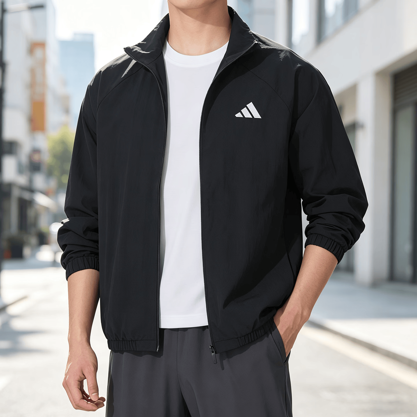 阿迪达斯外套男装新款运动服户外训练服休闲梭织薄款立领夹克