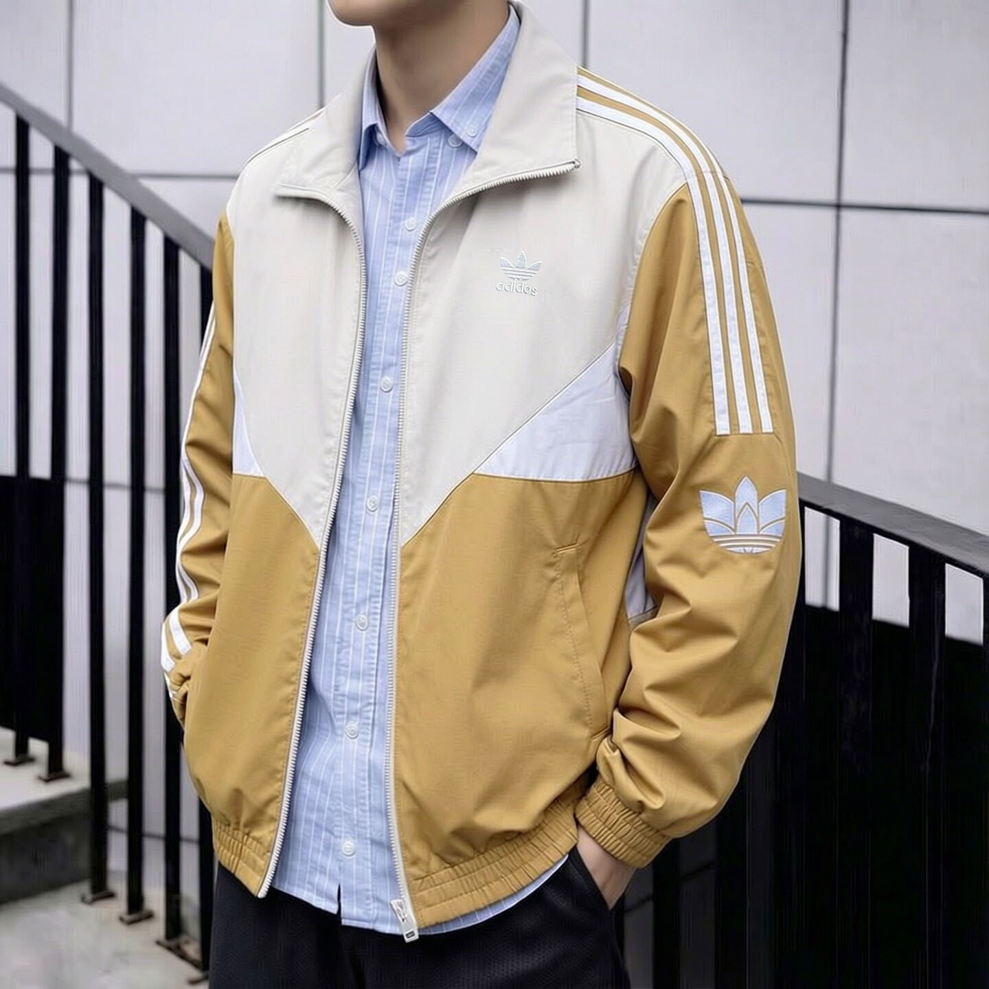 阿迪达斯棒球服男外套秋季新款梭织撞色防风美式复古休闲立领夹克
