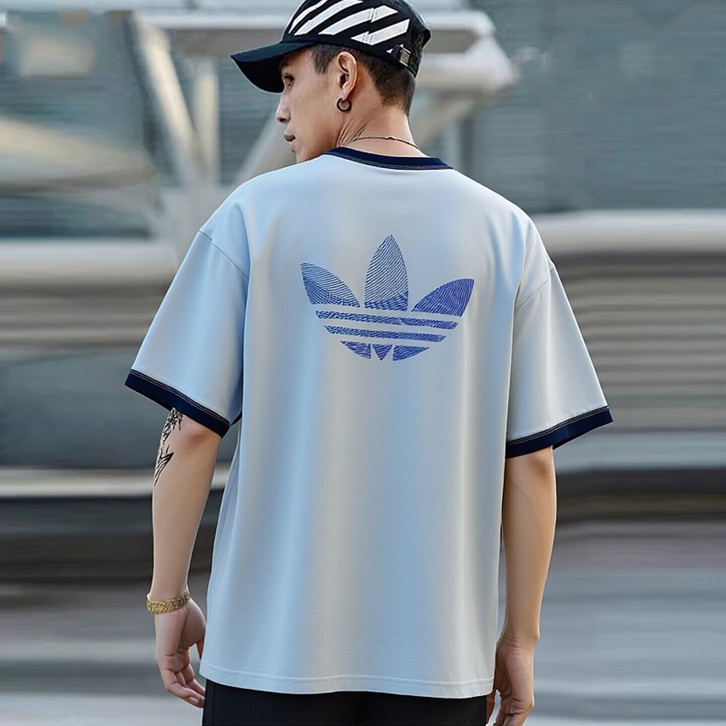 三叶草蓝色短袖男t恤夏正品adidas棉宽松大logo美式复古篮球半袖