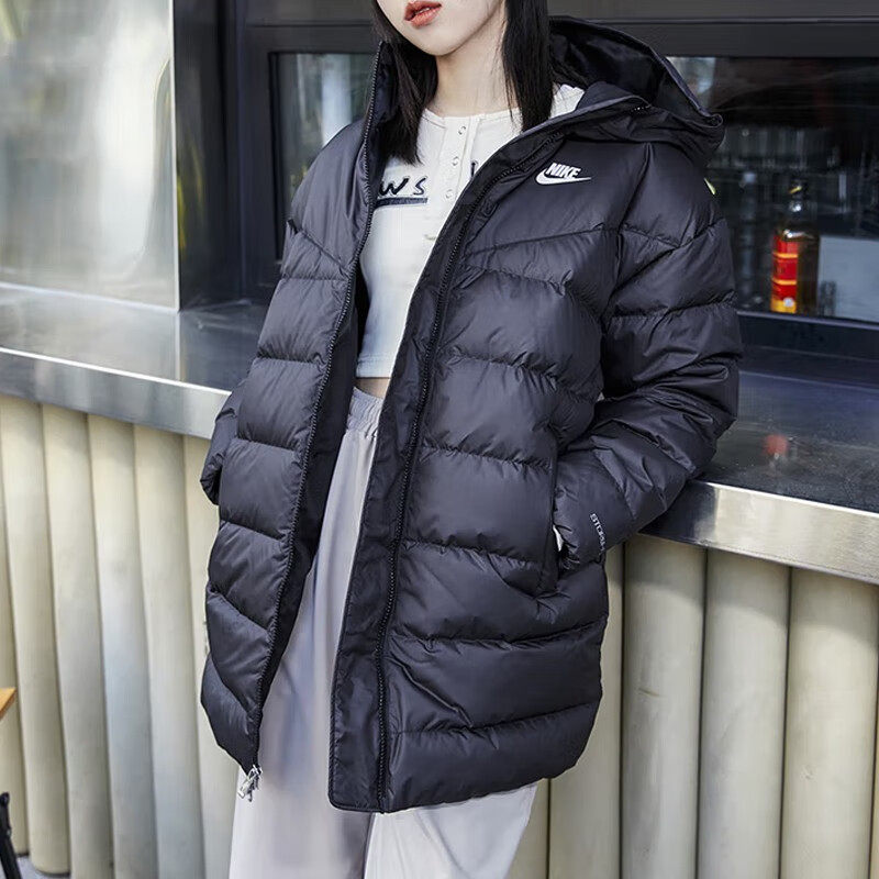 Nike耐克正品中长款羽绒服女子连帽外套冬季新款运动服厚款休闲装