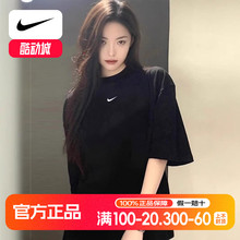NIKE耐克休闲厚实短袖女上衣运动宽松简约黑色纯棉T恤FD4150-010