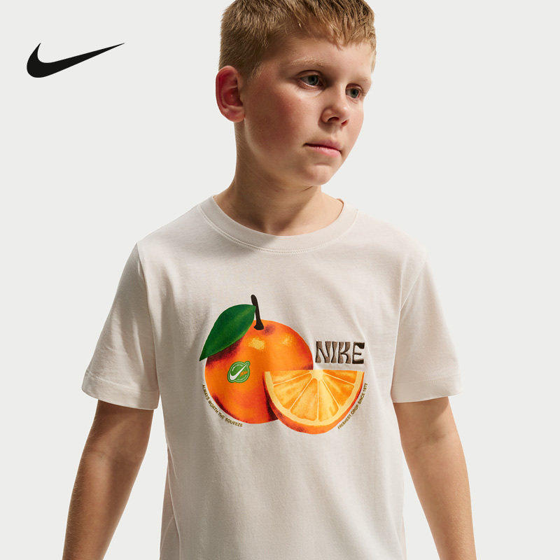 NIKE耐克大童T恤夏季正品男女青少年运动卡通印花短袖IO8981-030