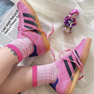 阿迪达斯三叶草粉色鞋女男鞋夏季新款运动复古板鞋女德训鞋IE7002