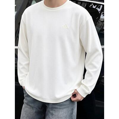 阿迪达斯白色华夫格长袖男卫衣春季新款休闲宽松上衣打底衫KR2541