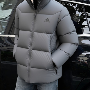 阿迪达斯灰色羽绒服男冬季新款立领加厚男士面包服抗寒防风外套男