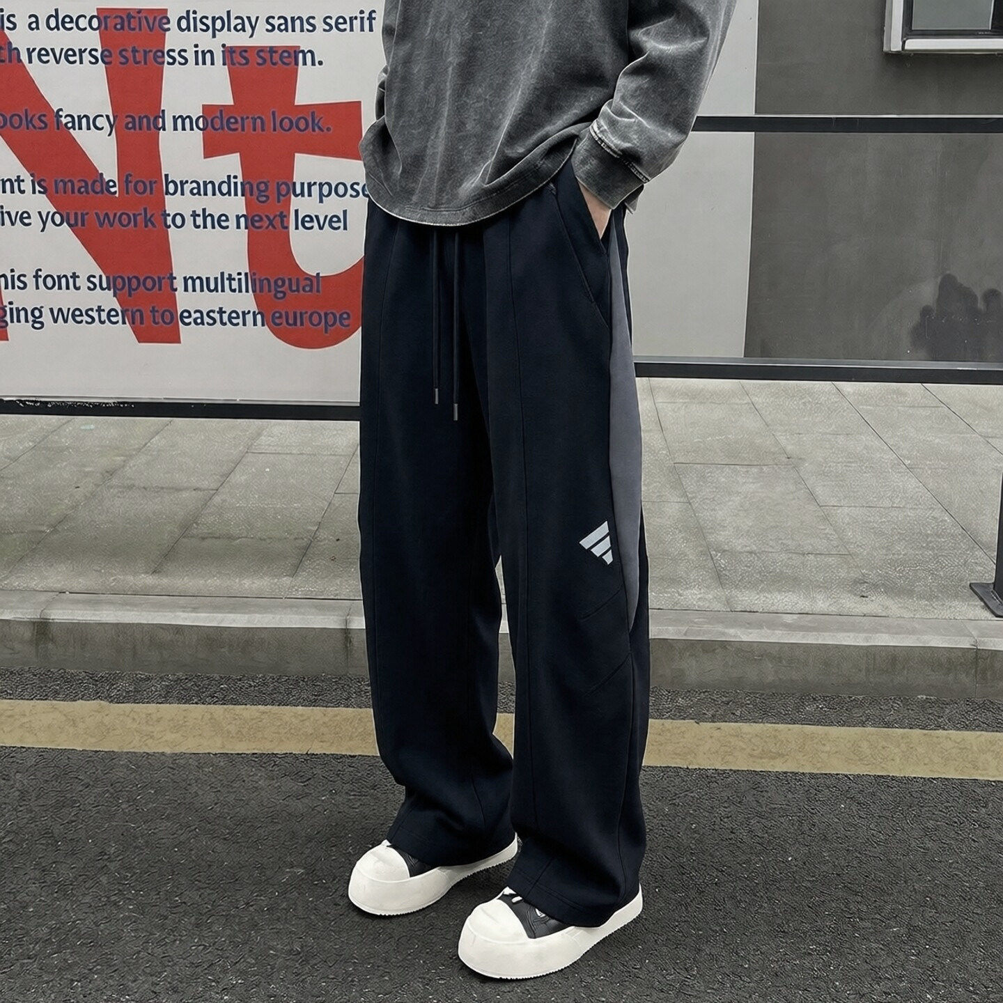 阿迪达斯直筒裤男针织长裤秋季运动复古宽松美式篮球正品弯刀裤男